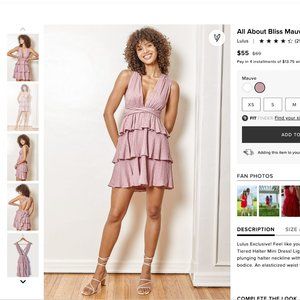 All About Bliss Mauve Swiss Dot Tiered Halter Mini Dress